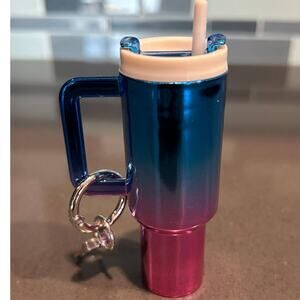Chrome Ombre Plastic Tumbler Keychain with Removable Lid Blue Pink
